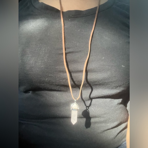 Hand Crafted Pink Rose Quarts Corded Medallion Long Necklace Handmade Hand Made - Picture 3 of 4